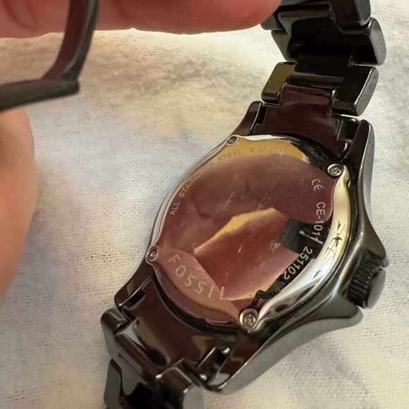 Fossil 40mm Watch Hematite w Crystals - Picture 4 of 7